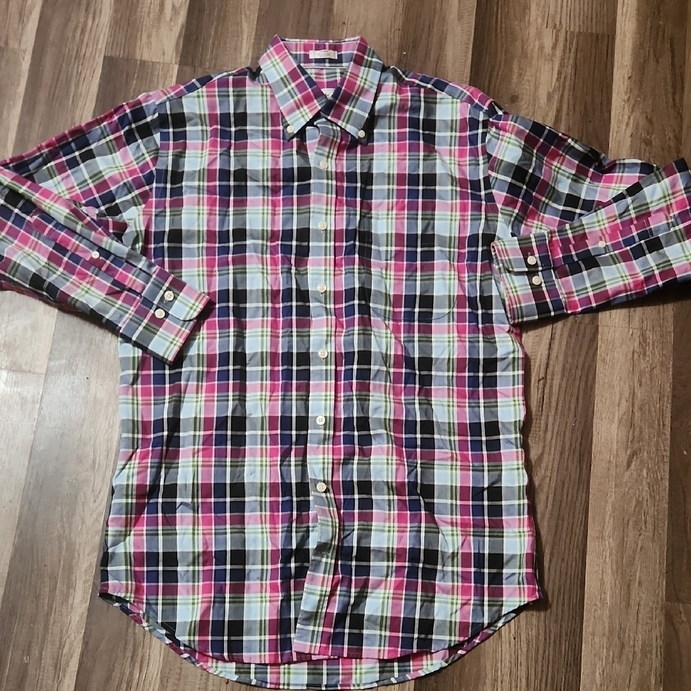 Peter Millar Pink and Blue Plaid Shirt